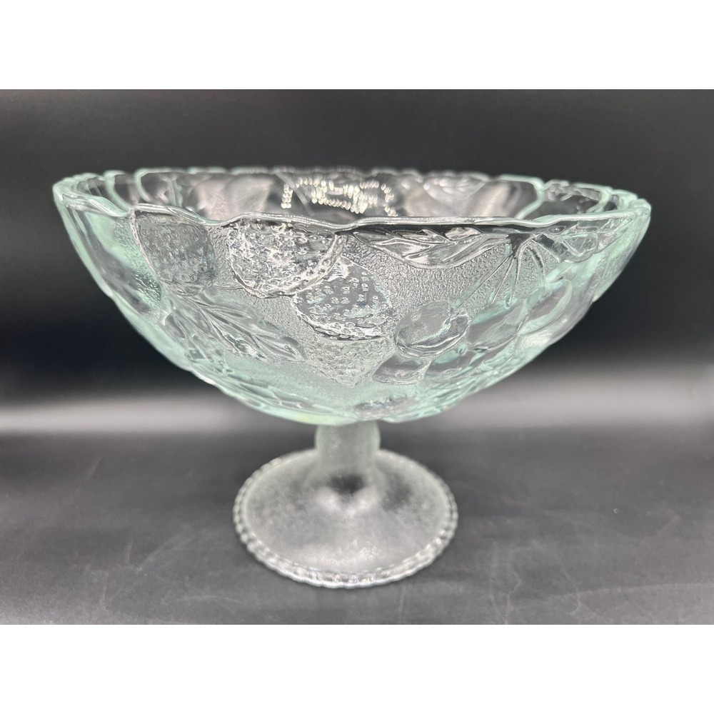 Vtg Toscany Essentials Frosted Glass Fruit Pedestal Bowl Compote Scalloped 10"